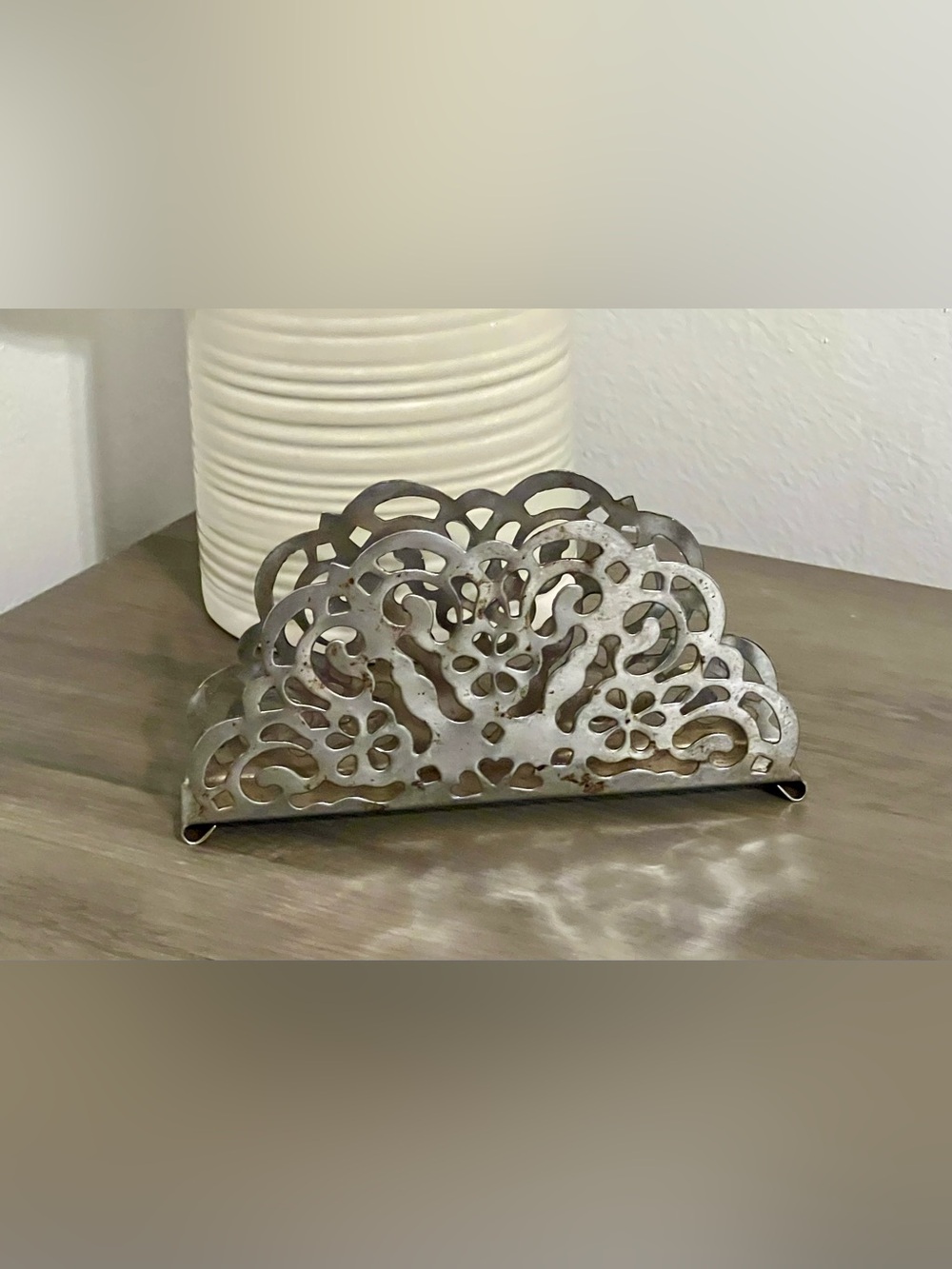 Ornate Filigree Metal Napkin Holder Vintage